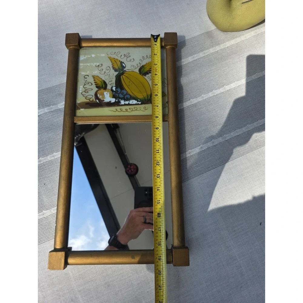 VTG 10x19.5 Gold Wood Wall Mirror Reverse Painted‎ Fruit Rustic Cottage